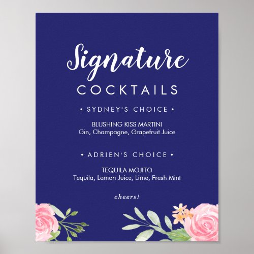 Spring Peony Navy Cocktails Sign