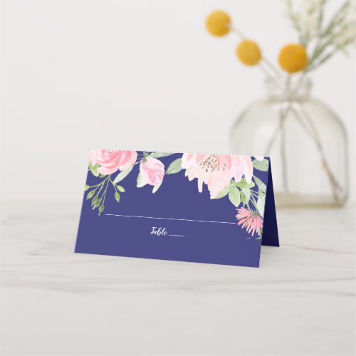 Spring Peony Navy Wedding Place Card