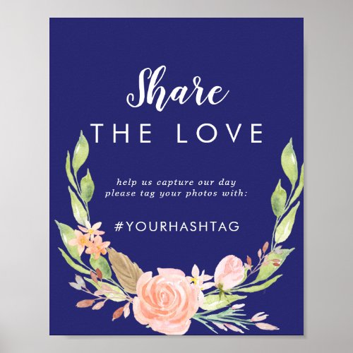 Spring Peony Navy Wedding Share the Love Sign