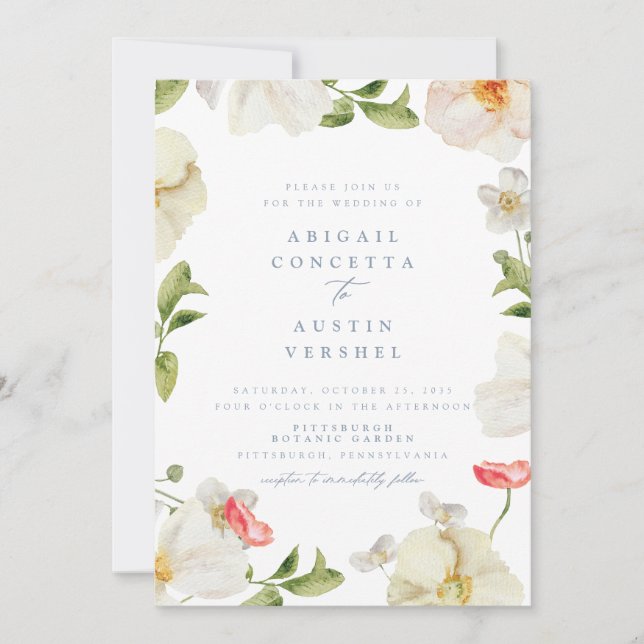 Spring Peony Watercolor Wedding Invitation (Front)