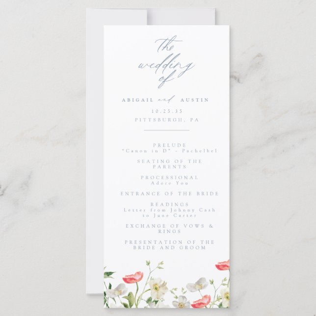 Spring Peony Watercolor Wedding Program (Front)