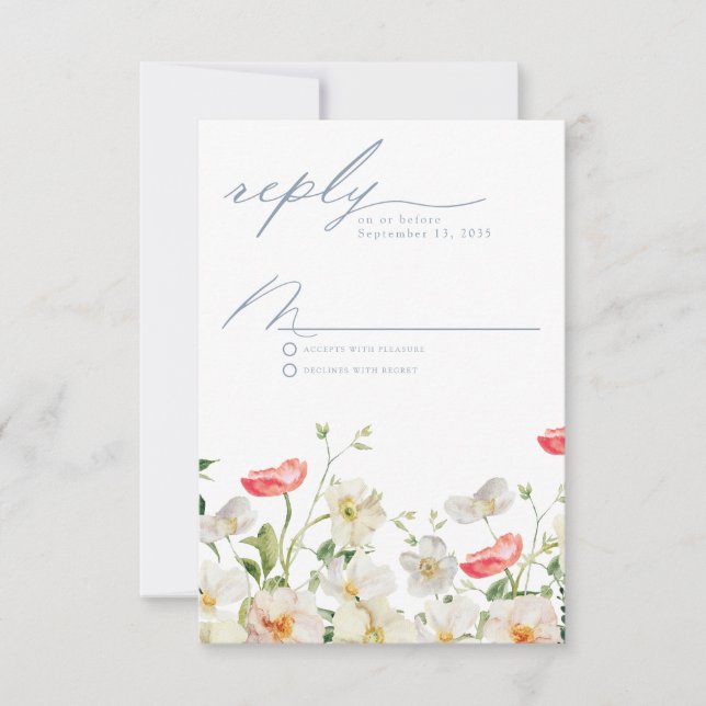 Spring Peony Watercolor Wedding Reply RSVP Card (Front)