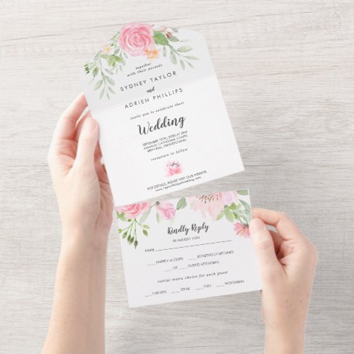 Spring Peony Wedding All In One Invitation