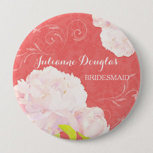 Spring Peony Wedding Bouquet Bridesmaids Pinback Button