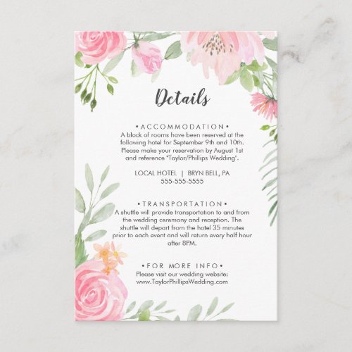 Spring Peony Wedding Details Enclosure Card