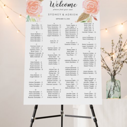 Spring Peony Wedding Seating Chart Foam Board