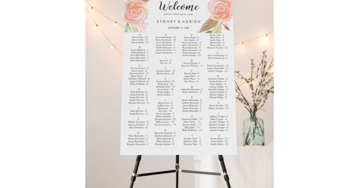 Spring Peony Wedding Seating Chart Foam Board | Zazzle