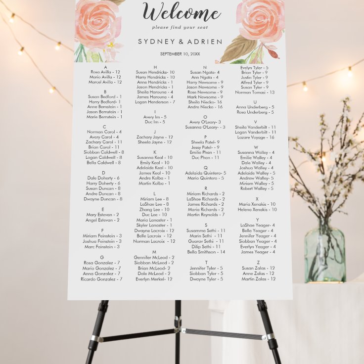 Spring Peony Wedding Seating Chart Foam Board | Zazzle