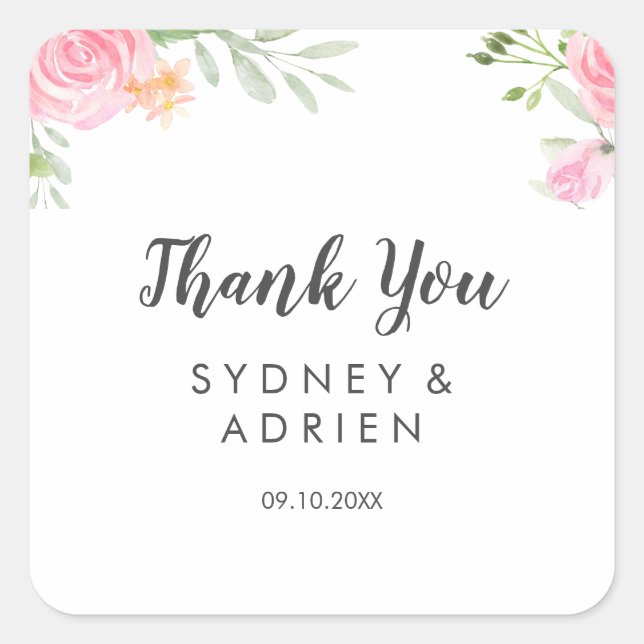 Spring Peony Wedding Thank You Favor  Square Sticker (Front)