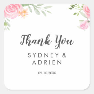 Spring Peony Wedding Thank You Favor  Square Sticker