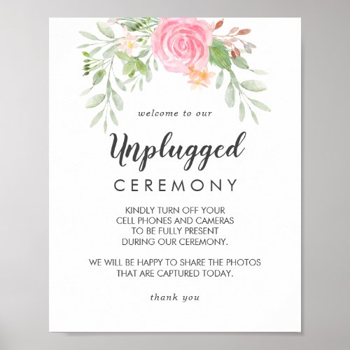 Spring Peony Wedding Unplugged Ceremony Sign