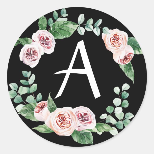 Spring peony wreath with letter customisable classic round sticker (Front)