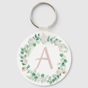 Spring peony wreath with letter customisable keychain