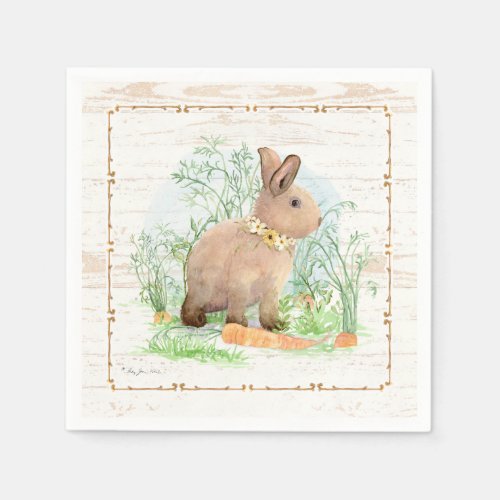 Spring Peter Rabbit Carrot Garden Watercolor Wood Napkins