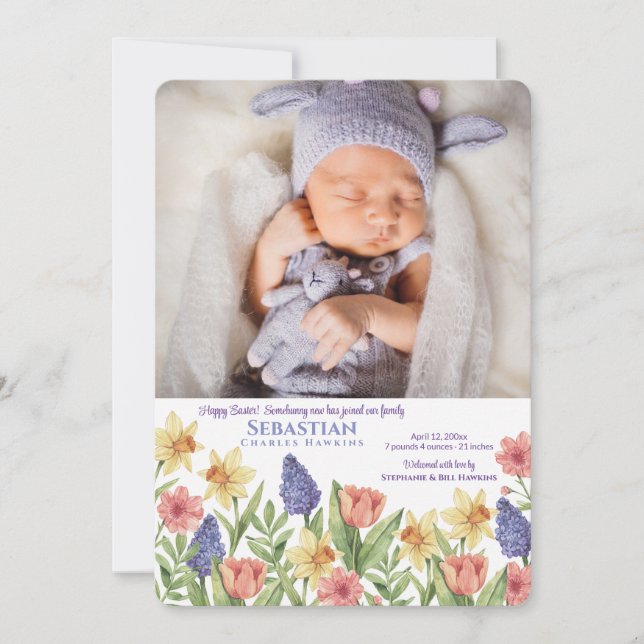 Spring Photo Birth Announcement Easter Card (Front)