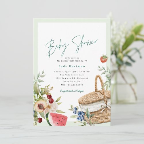 Spring Picnic  Neutral Green Baby Shower Brunch Invitation