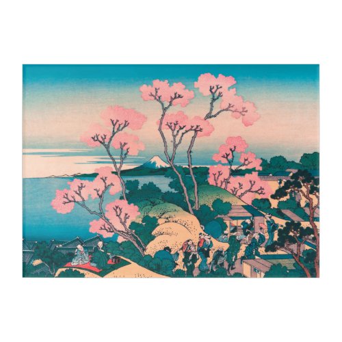 Spring Picnic under Cherry Tree Flowers Mount Fuji Acrylic Print