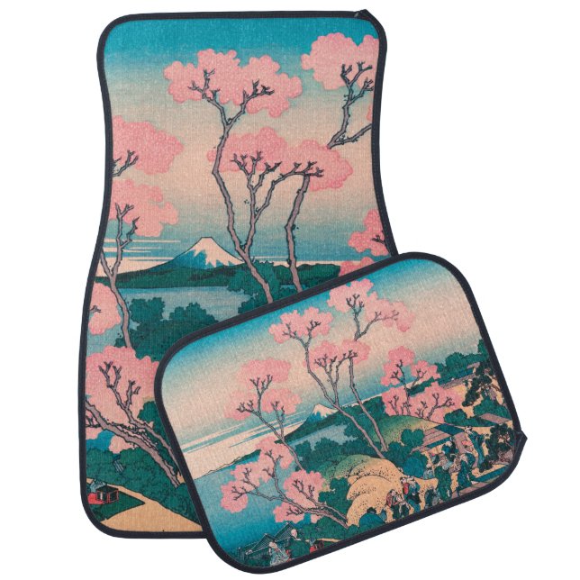 Spring Picnic under Cherry Tree Flowers Mount Fuji Car Floor Mat (Set)