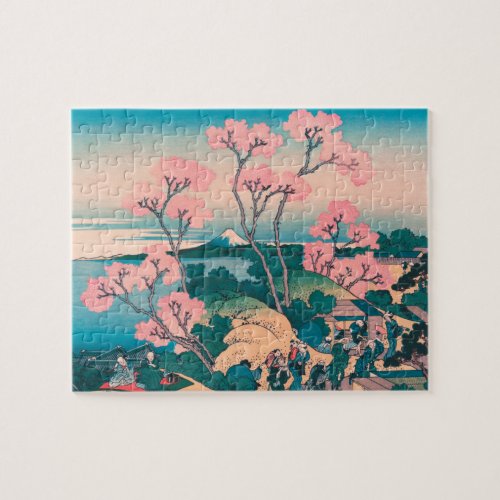 Spring Picnic under Cherry Tree Flowers Mount Fuji Jigsaw Puzzle