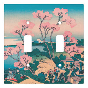 Spring Picnic under Cherry Tree Flowers Mount Fuji Light Switch Cover