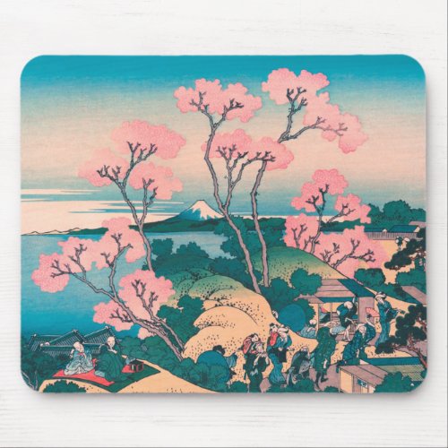 Spring Picnic under Cherry Tree Flowers Mount Fuji Mouse Pad