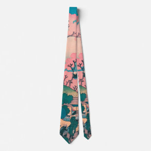 Spring Picnic under Cherry Tree Flowers Mount Fuji Neck Tie