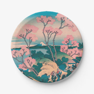 Spring Picnic under Cherry Tree Flowers Mount Fuji Paper Plates