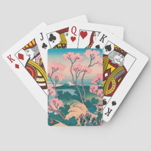 Spring Picnic under Cherry Tree Flowers Mount Fuji Poker Cards