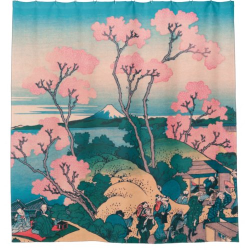 Spring Picnic under Cherry Tree Flowers Mount Fuji Shower Curtain