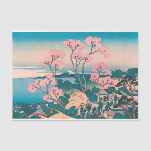 Spring Picnic under Cherry Tree Flowers Mount Fuji Tissue Paper (Front)