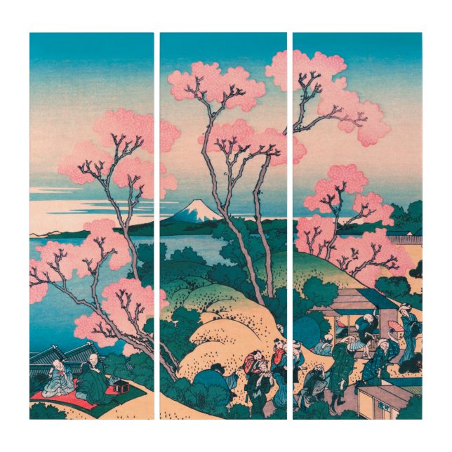 Spring Picnic under Cherry Tree Flowers Mount Fuji Triptych (Front)