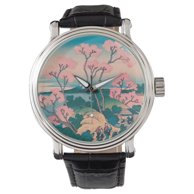 Spring Picnic under Cherry Tree Flowers Mount Fuji Watch (Front)