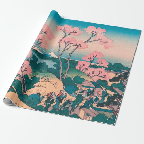 Spring Picnic under Cherry Tree Flowers Mount Fuji Wrapping Paper
