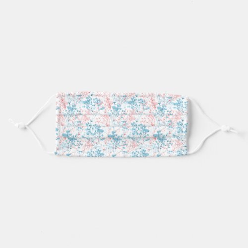 Spring Pink and Blue Floral Plant Pattern Adult Cloth Face Mask