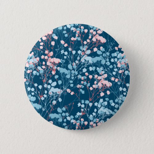 Spring Pink and Blue Floral Plant Pattern Button