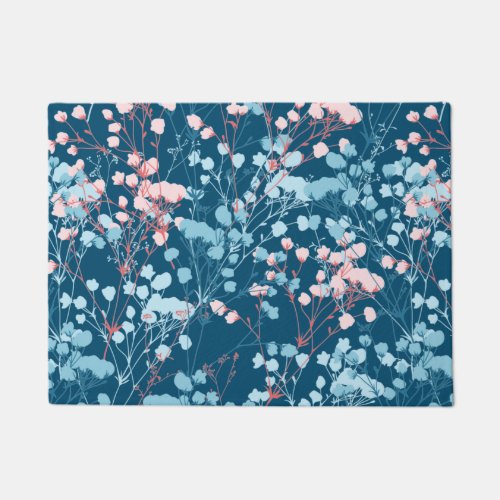 Spring Pink and Blue Floral Plant Pattern Doormat