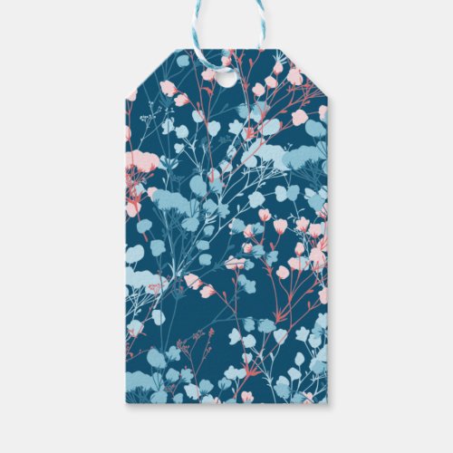 Spring Pink and Blue Floral Plant Pattern Gift Tag