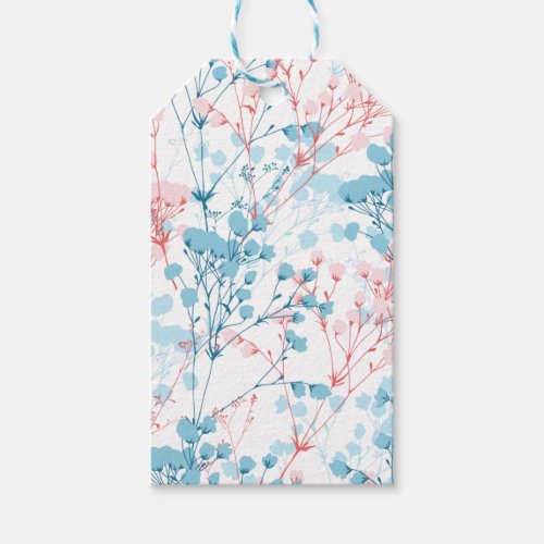 Spring Pink and Blue Floral Plant Pattern Gift Tags