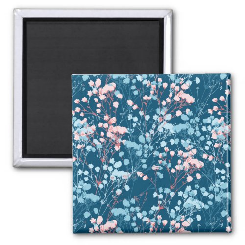 Spring Pink and Blue Floral Plant Pattern Magnet