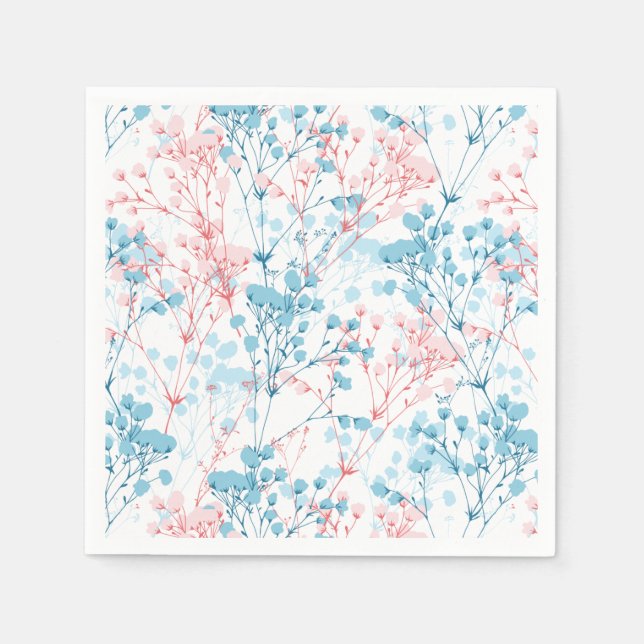 Spring Pink and Blue Floral Plant Pattern Napkins (Front)