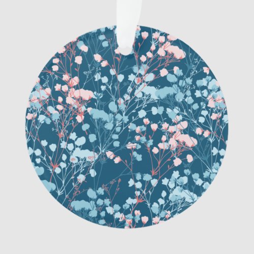 Spring Pink and Blue Floral Plant Pattern Ornament