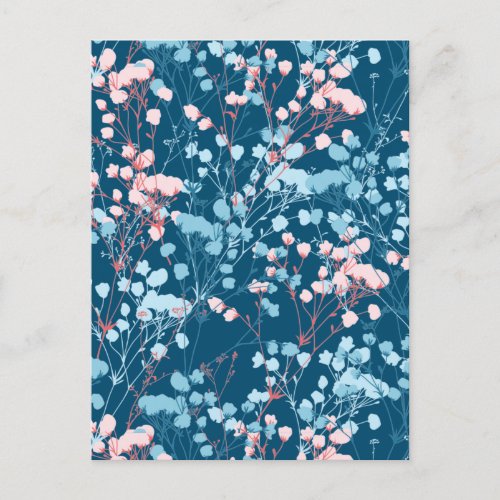 Spring Pink and Blue Floral Plant Pattern Postcard