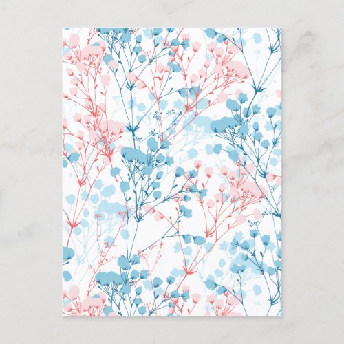Spring Pink and Blue Floral Plant Pattern Postcard
