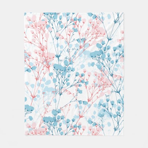 Spring Pink and Blue Floral Plant Pattern Throw Pi Fleece Blanket
