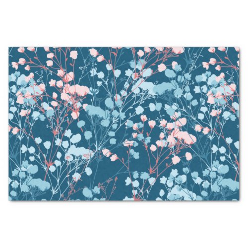 Spring Pink and Blue Floral Plant Pattern Tissue P Tissue Paper