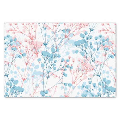 Spring Pink and Blue Floral Plant Pattern Tissue Paper