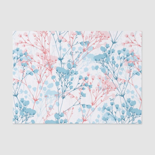 Spring Pink and Blue Floral Plant Pattern Tissue Paper (Front)
