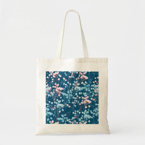 Spring Pink and Blue Floral Plant Pattern Tote Bag