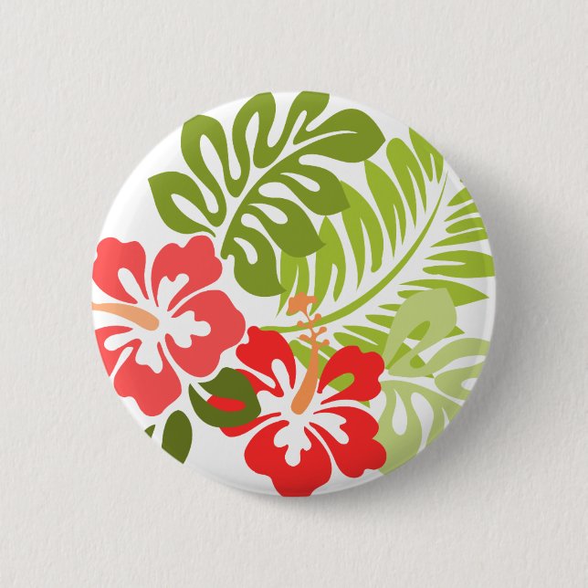 Spring Pink and Red Hibiscus Flowers Hawaii Pinback Button (Front)