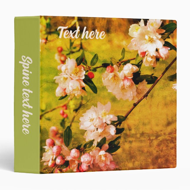 Spring Pink And White Blossoms Art Personalized 3 Ring Binder (Front/Spine)